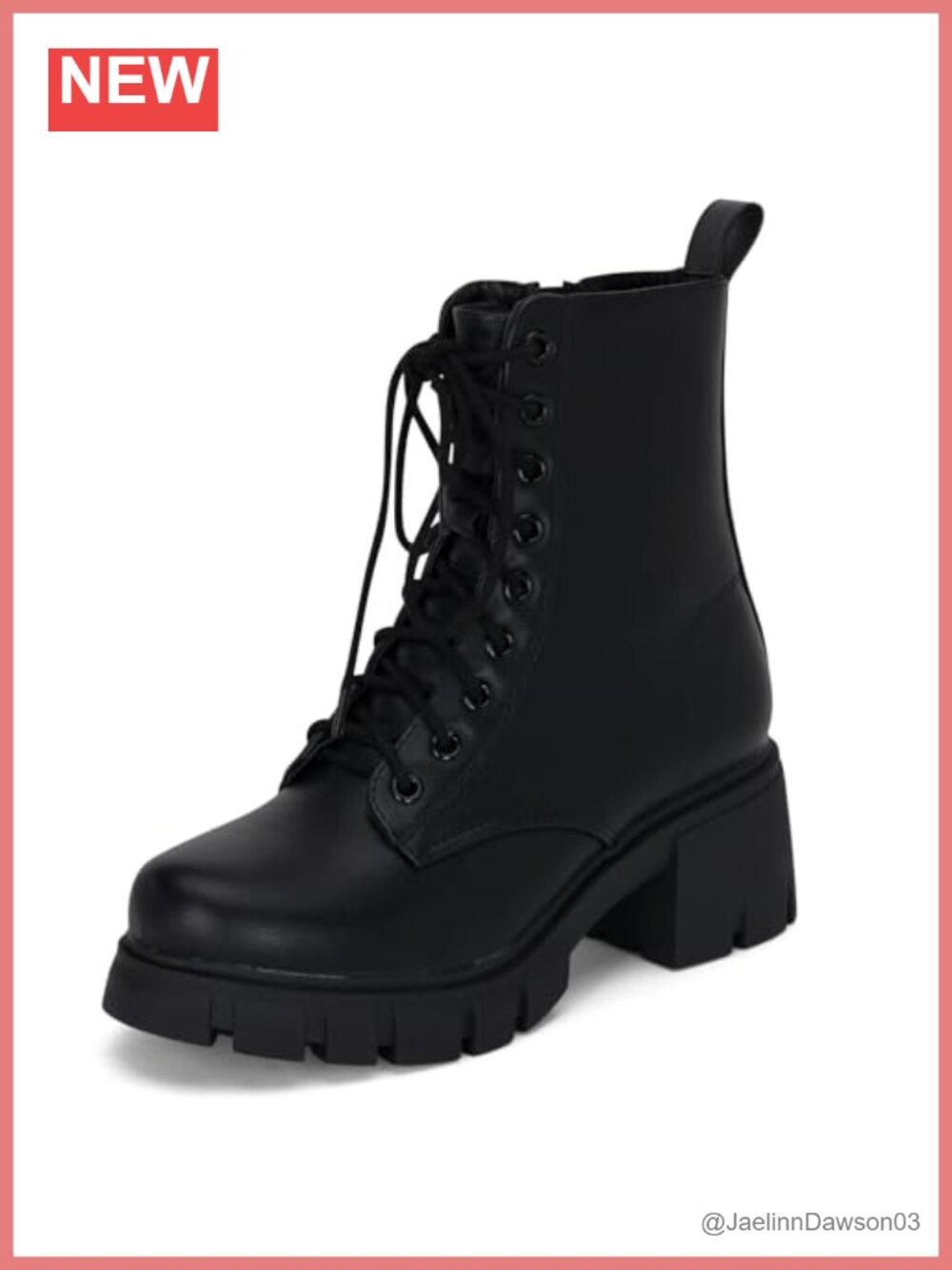 Lace Up Combat Ankle Boots Chunky Heel Lug Sole Side Zipper